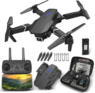 Drone DLI E88 com Câmera, Drone Pliável 4K UHD para Adultos, Crianças e Iniciantes, com 2 Baterias, Estojo de Transporte e Hélices, Quadricóptero de Controle Remoto com Hover Estável, Quadricóptero WiFi FPV com Evitação de Obstáculos, Voo em Trajetória, Controle por Gravidade, Decolagem/Pouso com um Toque e Flip 3D (Preto)