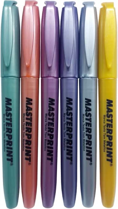 Caneta Marca Texto, Masterprint, MP 612, Metálico e Glitter, 6 cores