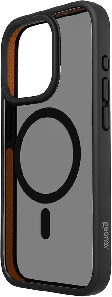 Geonav Capa Anti-Impacto para iPhone 15 Pro Max, TPU flexível nas extremidades, Compatível com o sistema de ímãs MagSafe®, IPI15PMBK, Transparente fosco/Preto