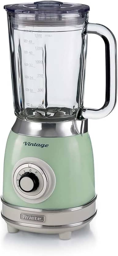 Ariete 583, Liquidificador Vintage Verde, Copo de Vidro 1.5 L, 4 Lâminas de Aço Inoxidável, 4 Velocidades + Pulso, 1000 Wats - 220V