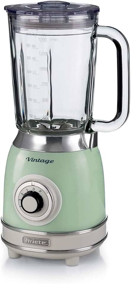 Ariete 583, Liquidificador Vintage Verde, Copo de Vidro 1.5 L, 4 Lâminas de Aço Inoxidável, 4 Velocidades + Pulso, 1000 Wats - 220V