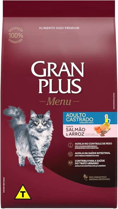 Ração para Gatos Castrados Gran Plus Salmão e Arroz 3Kg