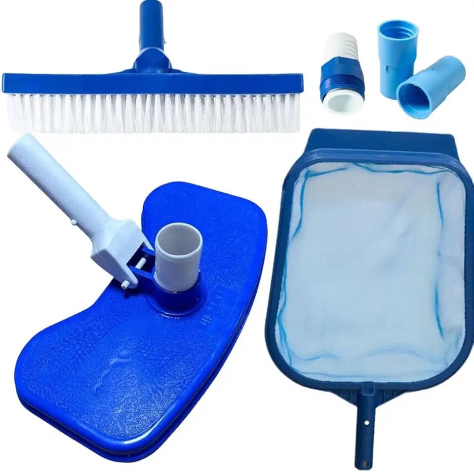 Kit Limpeza Piscina Aspirador + Peneira Grande + Escova Reta + Adaptador + Ponteiras
