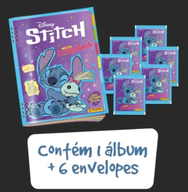 Kit C/ 1 Álbum Brochura + 6 Envelopes de Figurinhas Stitch