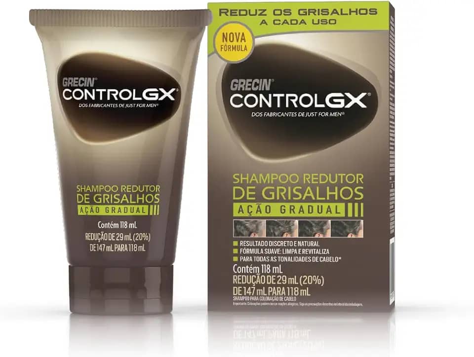 Grecin Control GX Shampoo, Redutor de Grisalhos, Ação Gradual, Aparência Natural, Para Todas as Tonalidades de Cabelo, 118ml