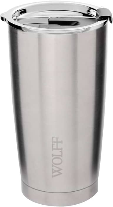 WOLFF - Copo Térmico de Aço Inox Parede Dupla Com Tampa 600ml Prata - Para Viagem - Mantém a Bebida na Temperatura Ideal