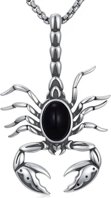Colar escorpião prata esterlina 925 obsidiana escorpião pingente joias góticas presentes para homens e mulheres, com corrente de aço inoxidável 55 cm + 5 cm