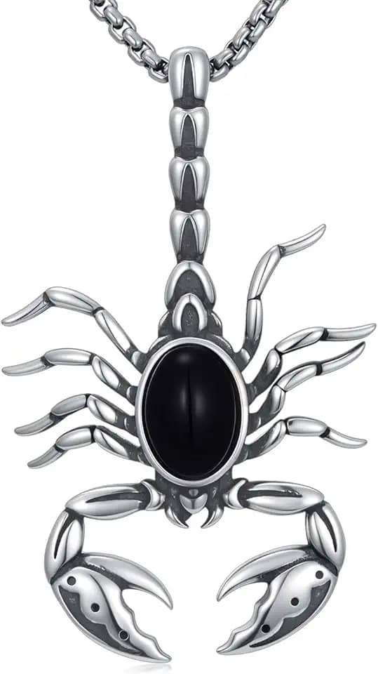 Colar escorpião prata esterlina 925 obsidiana escorpião pingente joias góticas presentes para homens e mulheres, com corrente de aço inoxidável 55 cm + 5 cm