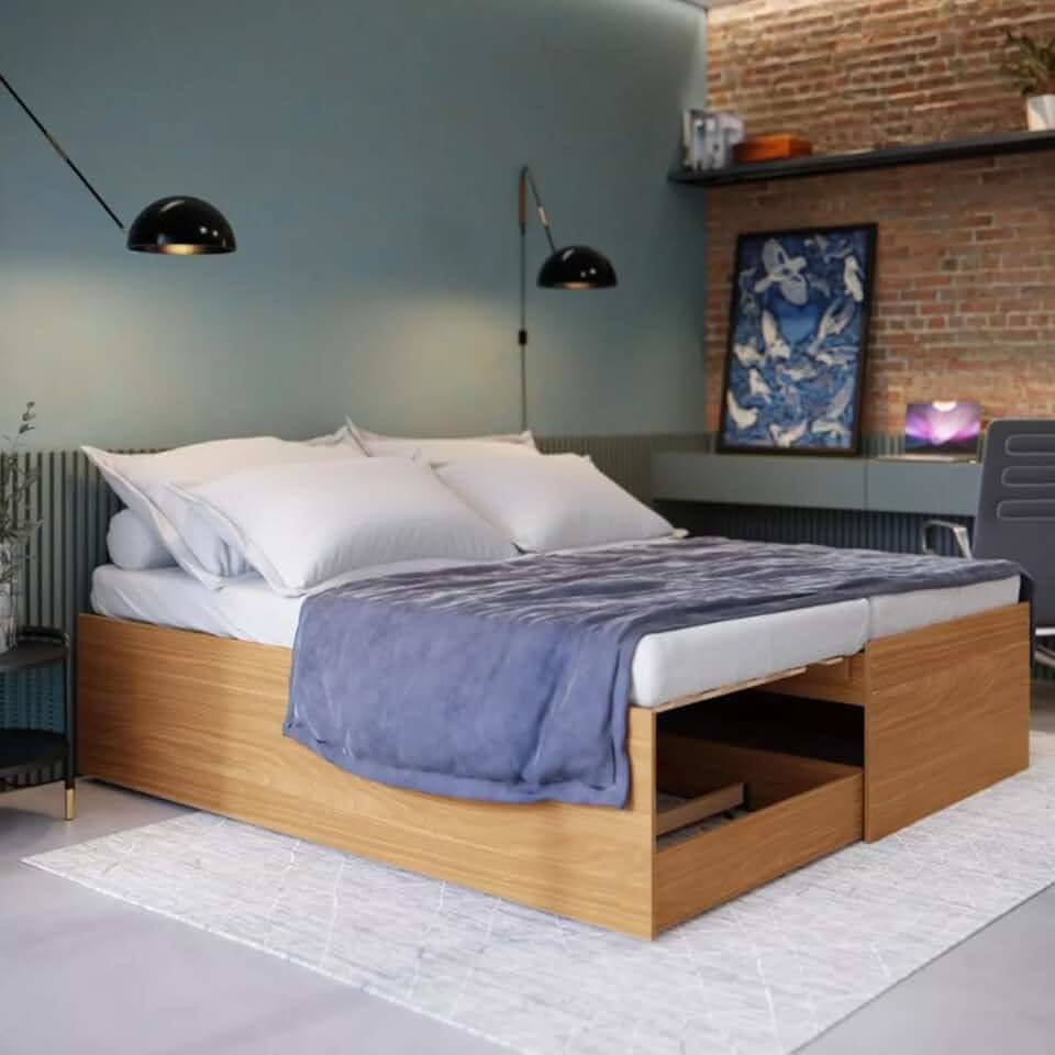 Bicama Solteiro MDF Vira Cama Casal 3 em 1 Cama Auxiliar Moderna Sofisticada Robusta Resistente (Nature)