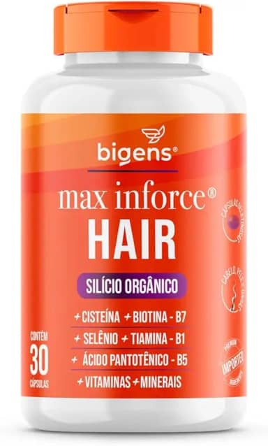 Max Inforce Hair, Silício Orgânico, Cisteína, Selênio, Ácido Pantotênico, 30 Cápsulas, Bigens