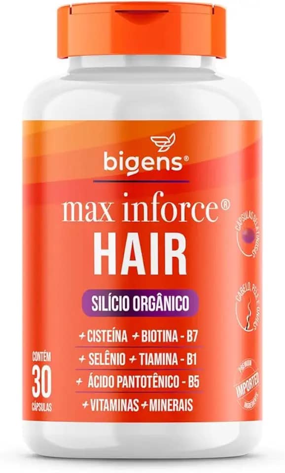 Max Inforce Hair, Silício Orgânico, Cisteína, Selênio, Ácido Pantotênico, 30 Cápsulas, Bigens