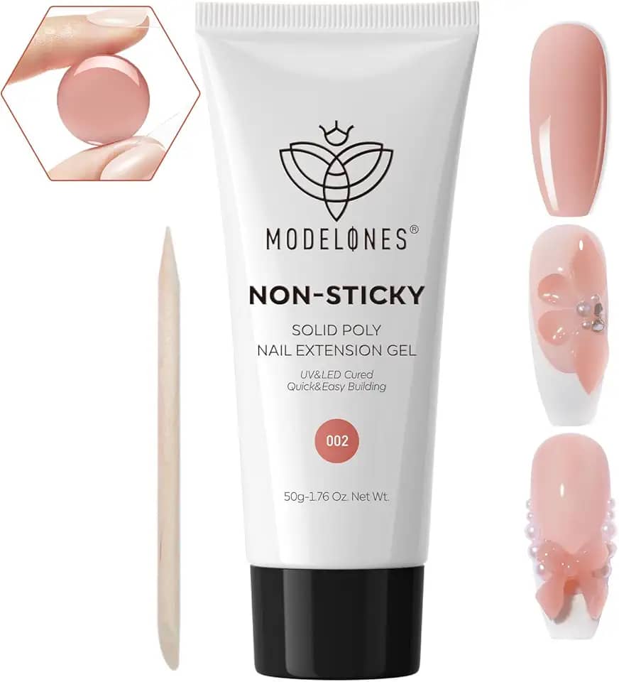 modelones Gel sólido Builder para unhas, não pegajoso, atualizado, poli extensão, gel rígido nude para arte 3D, moldagem para iniciantes, 50 g