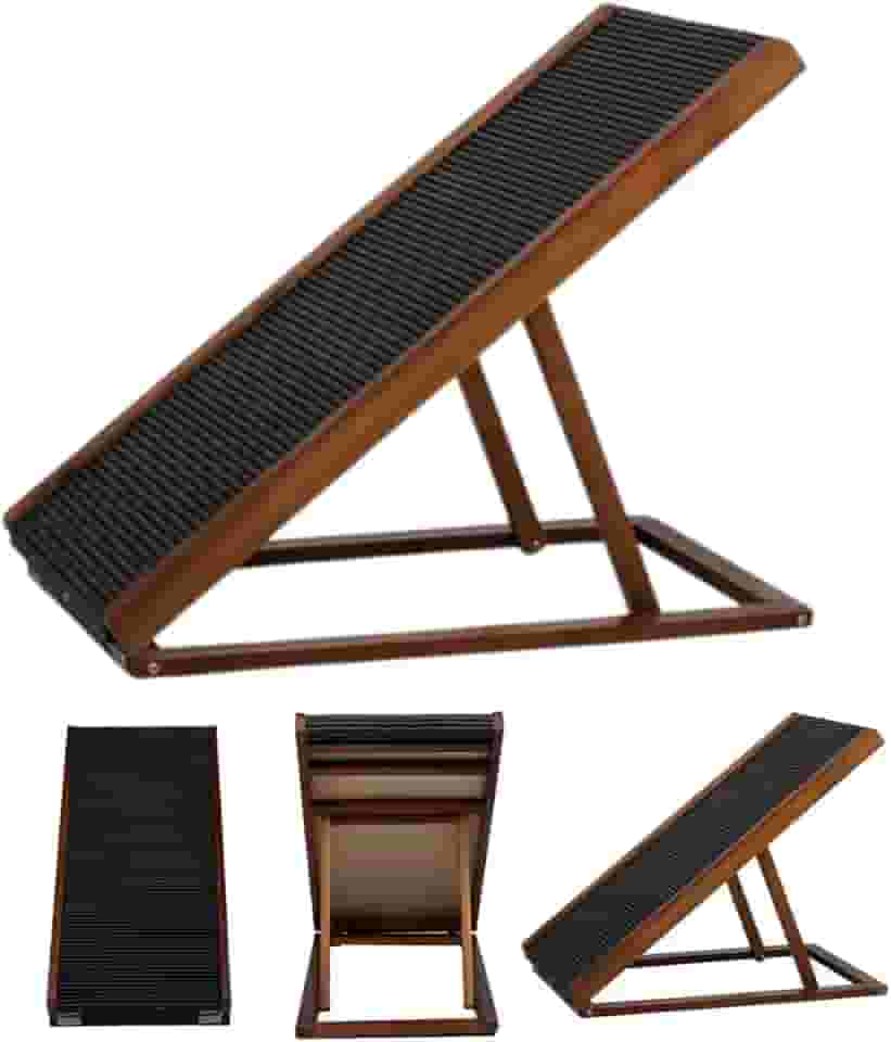 Rampa Pet de Madeira Maciça com Antiderrapante - Ideal para Cães e Gatos, Design Moderno e Resistente, Perfeita para Sofás e Camas