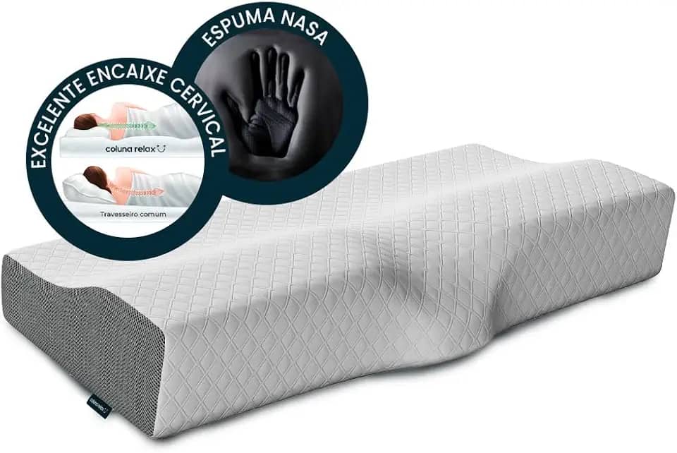 Travesseiro Cervical NASA - Coluna Relax - Suporte Ergonômico com Carvão Ativado e Elevação Lateral para Suporte Adicional