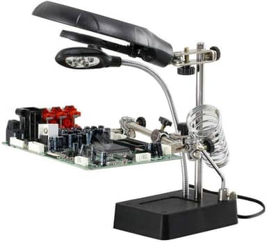 Lupa com Garras Suporte Ferro Solda com Luz Led a Pilha ou Fonte - Oksn