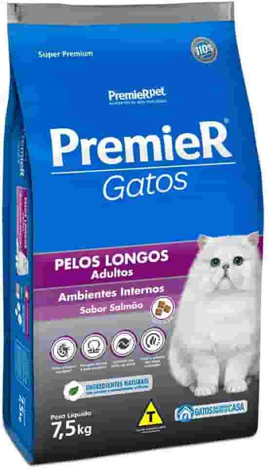 Ração para Gatos Adultos Premier Pelos Longos Salmão 7,5Kg