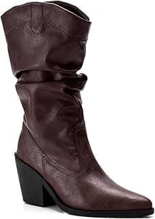 Bota Feminina Lumiss Western Texana Slouchy Cano Médio Enrugada