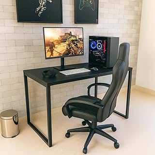 Mesa Escrivaninha Pc Gamer Estilo Industrial 100x60cm MDF Premium Preto e Aço Carbono