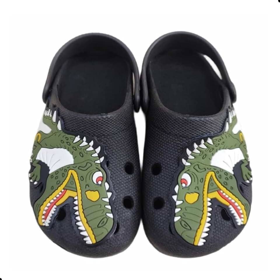 Babuche Infantil Menino T-Rex Dinossauro Estampado, Sandália Anatômica com Solado Antiderrapante, Confortável, Leve e Flexível, Calce Fácil