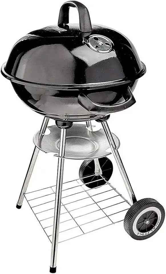 Nautika, Churrasqueira Americana Bafo Texas Com Tampa E Rodinha, Compacta, Grelha Cromada, Prateleira na Parte Inferior, Excelente para Camping, Viagens, Clubes E Uso Doméstico