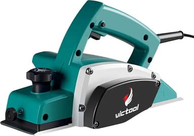 VICTOOL Plaina Elétrica 1000W Lamina Dupla, 220V Frequência, 16000 rpm, Ferramenta portátil com fio para madeira, Profundidade de corte ajustável, 2 lâminas, chanfro de madeira, acabamento liso e DIY