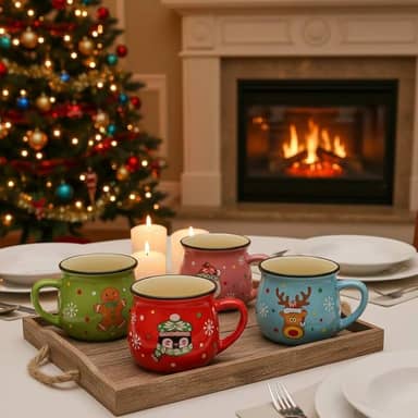 Conjunto de canecas de Natal 145 g Papai Noel Ursinho Rena Pinguim Caneca de Café Vermelha Verde Natal Cerâmica Canecas de Café para Casa Escola Escritório Mesa Centro de Mesa Presente de Ano Novo