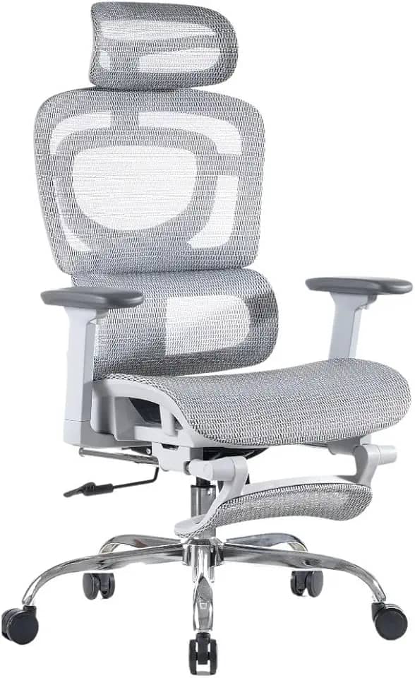 Cadeira De Escritório Ergonômica Mônaco Wt07 Luvinco Malha Respirável Com Suporte Lombar Adaptável Apoio Para Pés Retrátil Encosto Ajustável Seis Posições Suporta 200kg