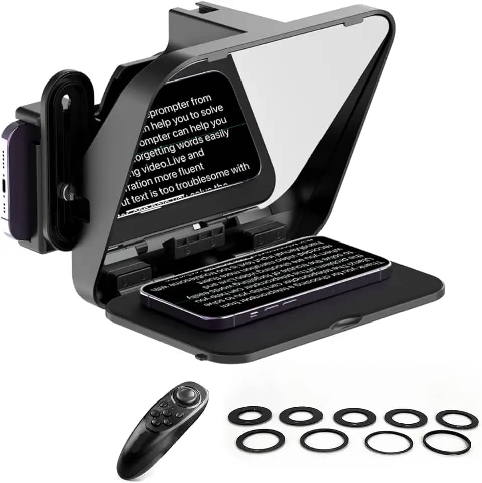Ulanzi RT02 Teleprompter com Controle Remoto e Aplicativo, Portátil, Sem Necessidade de Montagem, Compatível com Câmera iPad Android iPad Mini 5/6 Smartphone Câmera com Anel Adaptador de Lente.