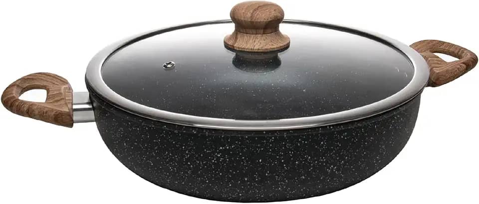 WOLFF - Wok de Indução com Tampa de Vidro 28cm Granilite Preta Alumínio com Revestimento Cerâmico 3,8L