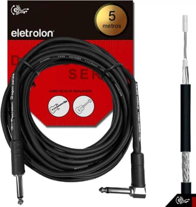 Cabo P10 ELETROLON Mono 90º Graus Violão Guitarra Baixo 5m Metros