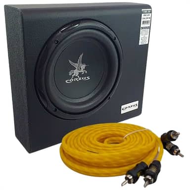 Caixa Automotiva Amplificada Mini Slim Subwoofer 8'' Corzus 200W + Cabo Rca 5 Metros