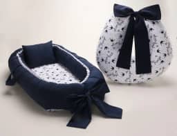 Ninho Redutor de Berço + Almofada Amamentação Para Bebê Estampas Variadas. (Principe Marinho)