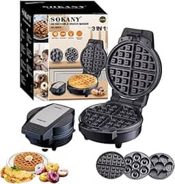 Waffles Maker Máquina de Waffles,3 em 1, Donuts, Rosquinhas, Bolinhos, Portátil De Cozinha Para Café Da Manhã E Lanches