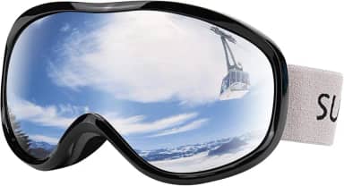 Óculos de esqui para neve Supertrip antiembaçamento 100% proteção UV com lentes duplas sobre os óculos para esqui para homens e mulheres jovens, Black Frame/Silver Lens(VLT 12%)