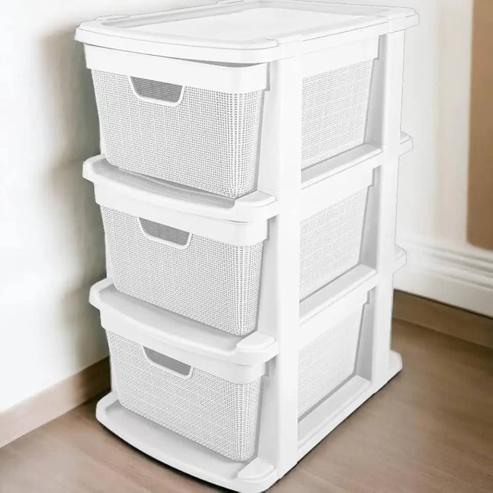 Gaveteiro Organizador Grande de Chão 15 Litros com 3 Gavetas em Plástico Juta (Branco)