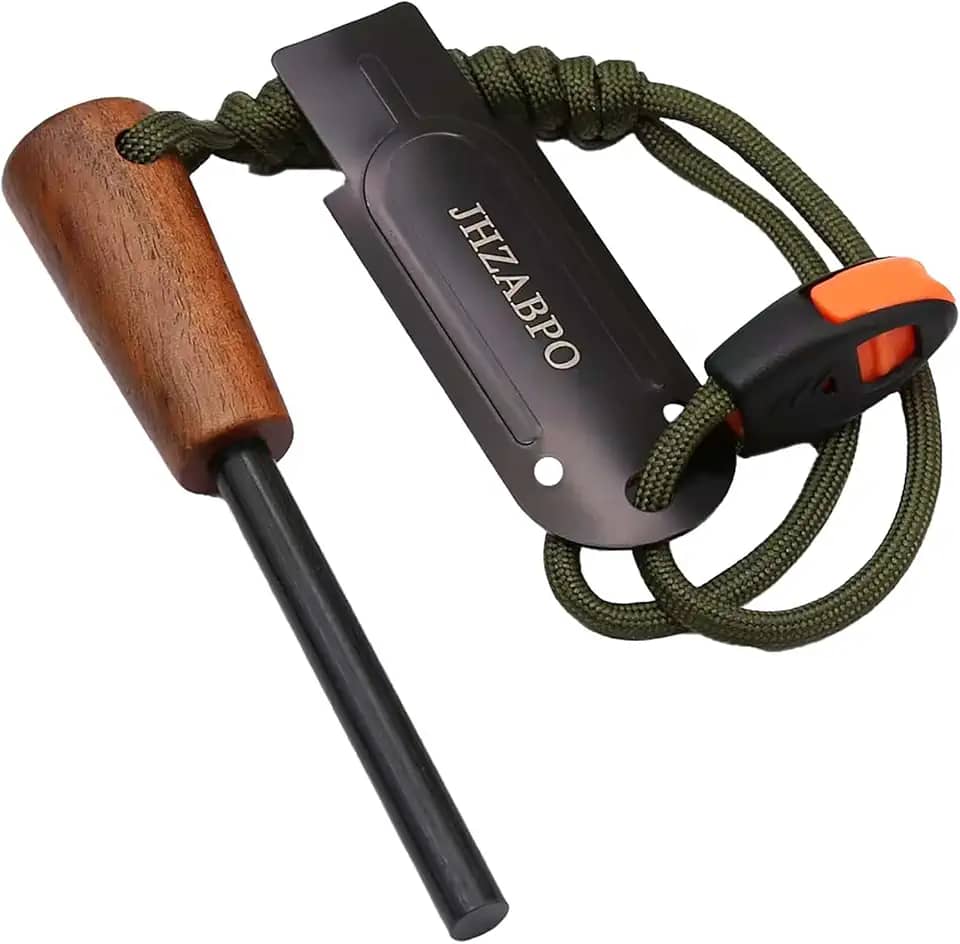 JHZABPO Kit de sobrevivência de vara de ferro, kit inicial de pederneira e pederneira de aço, bastão de fogo rápido com apito de sobrevivência