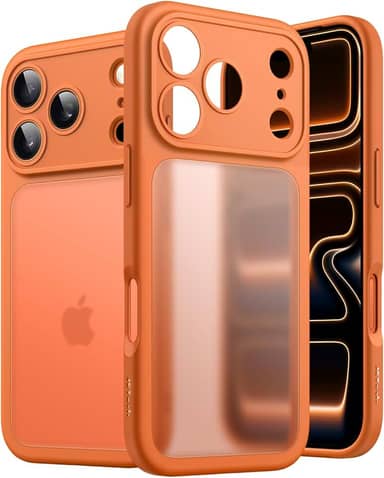 JETech Capa Matte para iPhone 17 Pro 6,3 Polegadas, Proteção Contra Quedas de Nível Militar À Prova de Choque, Proteção Completa da Lente da Câmera, Case Traseira Translúcida Fosca (Laranja)