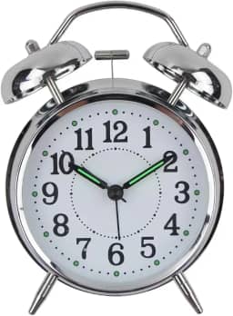 Relógio Analógico De Mesa E Cabeceira Despertador Mecânico Em Metal Premium - Com Luz Noturna Decorativa Alimentação a Pilhas Silencioso Visor Vidro Compacto Alarme Ajustável Clássico Antigo Retrô