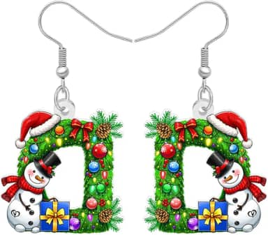 Brincos com pingente de letra inicial de Natal para professores, presentes de Natal em acrílico para mulheres, presentes de agradecimento para acessórios de aniversário de inverno