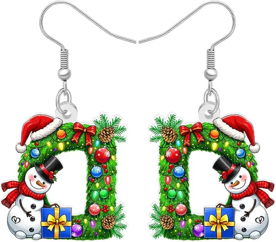 Brincos com pingente de letra inicial de Natal para professores, presentes de Natal em acrílico para mulheres, presentes de agradecimento para acessórios de aniversário de inverno