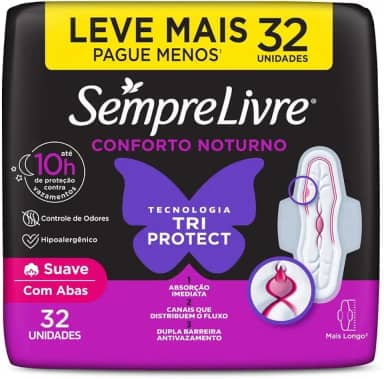 Sempre Livre Absorvente Externo Noturno Plus Noite e Dia Suave 32un Embalagem pode variar