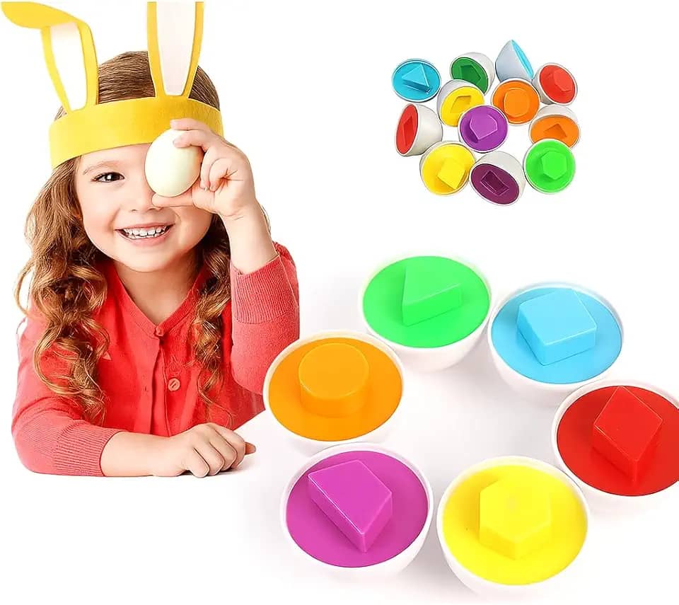 Brinquedo Educativo Montessori Infantil Ovo De Encaixar Formas Geométrica Ovos Páscoa Autista (Sacola com 6 unidades)