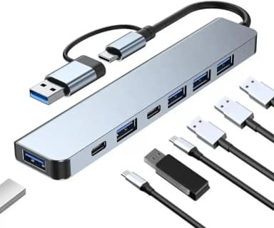 Hub USB 7 em 1 com USB 3.0 e Tipo C - Expansão Versátil com 5Gbps - Compatível C/MacBook, PC, Laptops, Pen Drive, Mouse, Teclado - Ideal para Transferência de Dados e Conexão de Múltiplos Dispositivos