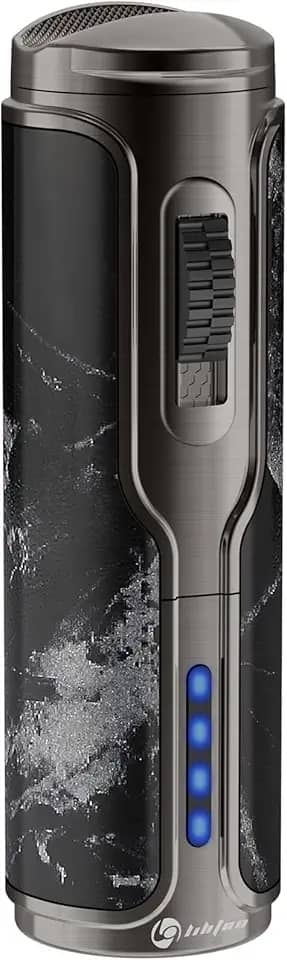 Isqueiro de charuto com suporte para charuto, isqueiro elétrico de chama tripla à prova de vento, isqueiros de butano recarregáveis com ignição eletrônica, isqueiros legais para fumar (mármore