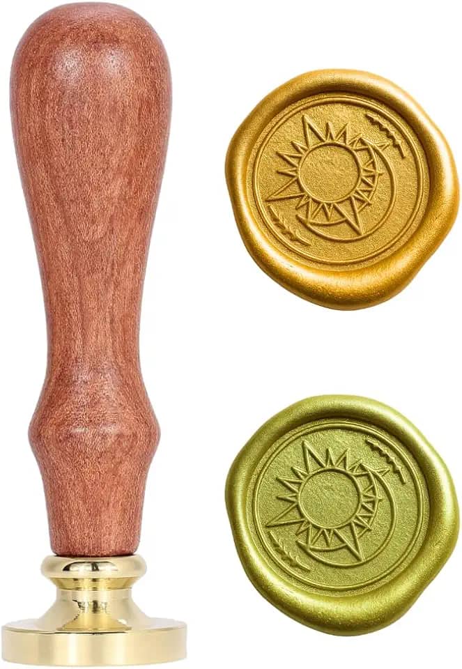 Sinete para lacre de cera, sinete clichê para selo de cera para convites, embalagens e presentes (Sol e lua)