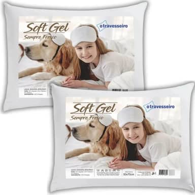 Kit 2 Travesseiros Firme e Alto Soft Gel 50x70cm Antialérgico Fibras Importada Toque Macio Refrescante Lavável