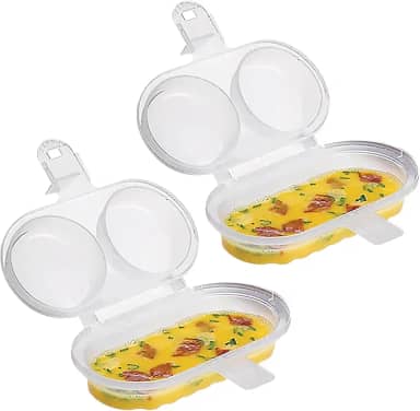 Kit com 2 Omeleteiras e Formas de Ovos para Microondas – Pote Plástico para Preparar Ovos e Omeletes Sem Óleo – Ideal para Café da Manhã Lanche Refeição Saudável
