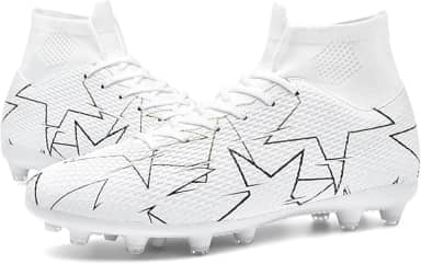 Chuteiras de futebol unissex masculinas, branco/preto/azul FG/AG, cano alto, botas de futebol para jovens e treinamentos profissionais, Branco, 35