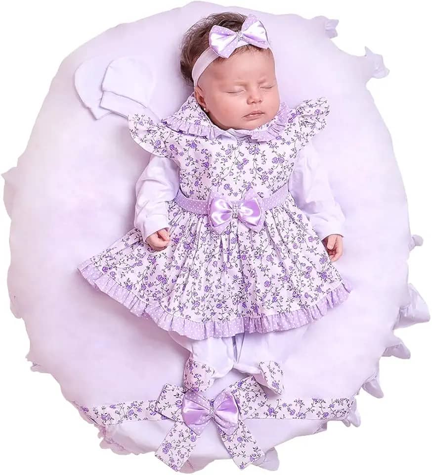 Saída de Maternidade Kit Vestido Macacão Bebê Menina