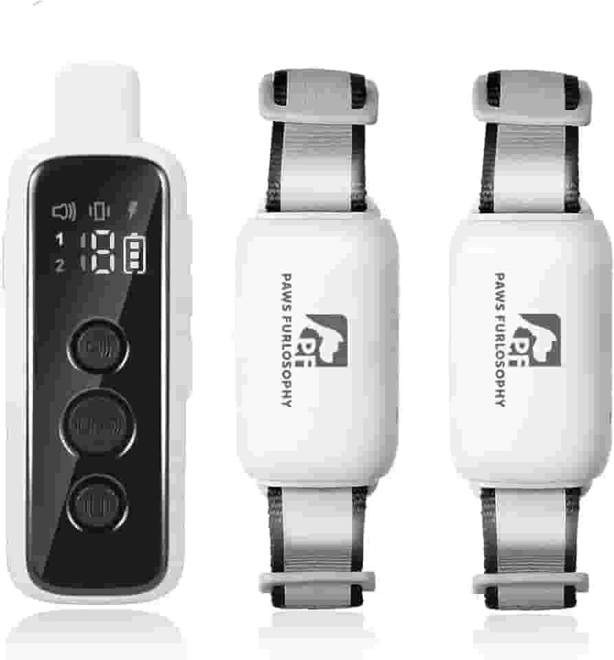 Paws Furlosophy PF652 Coleira sem choque para 2 cães – Coleira de adestramento para cães com controle remoto, 305 m coleira E de controle remoto, 3 modos de treinamento, adequado para cães pequenos, médios e grandes, IPX7 à prova d'água